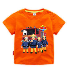 Camiseta infantil com desenho bombeiros e crianças, camiseta de manga curta para verão, gola redonda, fantasia 2024 - compre barato