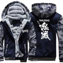 Sudadera con capucha de Demon Slayer para hombre, chaqueta de invierno con cremallera gruesa, Kimetsu no Yaiba, Kamado, Tanjirou, Kamado, Nezuko 2024 - compra barato