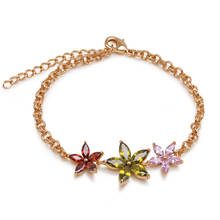 MxGxFam, золотистый, разноцветный браслет с цветами из циркония для женщин AAA +, ювелирные изделия из экологичной меди 2024 - купить недорого