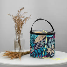 Bolsa de almacenamiento de hilo de lana, tela Oxford con estampado de hojas, Kit de costura de punto artesanal, bolsa de cubo con cremallera, organizador de suministros de costura para regalo de mamá 2024 - compra barato