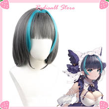 Azur lane cheshire cosplay peruca de cabelo sintético resistente ao calor do dia das bruxas cinza misturado azul peruca curta para meninas adultas 2024 - compre barato