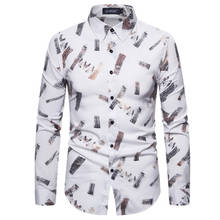 Camisa masculina com estampa em bronze, camisa de manga comprida para homens na primavera e outono, camisa casual de festa para clube 2024 - compre barato