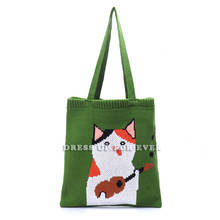 Fashion Women Embroidery pet cat Knit Bag Handbag Retro Panelled Woolen Ladies Bag Large Capacity Cartoon Tote Bag Shopping Bag 2024 - buy cheap