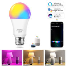 Lâmpada inteligente led e27 12w, funciona com alexa, google home, controle de voz siri, rgb com função dimmer de temporizador, lâmpada mágica 2024 - compre barato