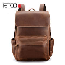 AETOO Men vintage crazy horse leather backpack Unisex cow leather 15" Laptop rucksack Women Thick real leather school bag casual 2024 - buy cheap