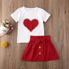 Emmababy Toddler Kids Baby Girl  Short Sleeve Top T-shirt Button Bowknot Skirts Outfits Clothes 2PCS Summer 2024 - купить недорого