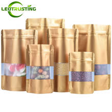 100pcs Stand up Matte Champagne Gold Aluminum Foil Window Zip Lock Bag Resealable Coffee Cereals Spice Tea Seeds Sealing Pouches 2024 - buy cheap