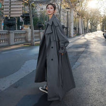 Korean Style Women's Loose Trench Coat Fashion X-Long Double-Breasted Belted Lady Cloak Windbreaker Spring Fall Outerwear Grey 2024 - buy cheap