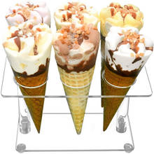 Diy titular cone de sorvete acrílico cone display rack de cozimento bolo cone cupcake bandeja de resfriamento rack suporte 6 buracos 2024 - compre barato