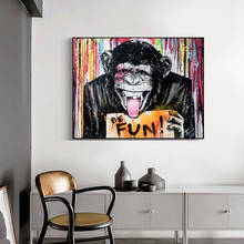 Moderno graffiti arte macaco engraçado pintura da lona impressão nordic decoração casa parede arte imagem para sala de estar decoração sem moldura 2024 - compre barato