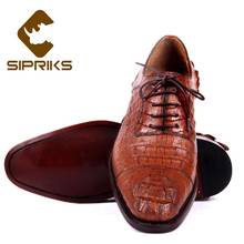Sipriks Mens Cap Toe Casual Oxofrds Billionaire Imported Crocodile Skin Dress Shoes Male Luxuxry Goodyear Welted Church Shoes 2024 - buy cheap