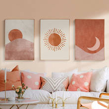 Pintura de paisaje abstracto para decoración de sala de estar, pintura de paisaje abstracto de sol y luna, telón de fondo de lona para pared, de mediados de siglo 2024 - compra barato