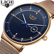 LIGE Fashion Mens Watches Top Brand Luxury Ultra Thin Quartz Watch For Men Mesh Strap Waterproof Gold Watch Relogio Masculino 2024 - buy cheap