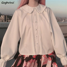 Blouses Women White Elegant Sweet Japanese Style Harajuku Cute Simple Loose All-match Flare Sleeve Fall Fashion Streetwear Chic 2024 - buy cheap
