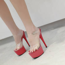 Sandalias de plataforma para mujer, zapatos sexys con tacones altos de 15cm, en 6 colores rojo, blanco y negro, para discotecas, tallas grandes 34-41, verano 2020 2024 - compra barato