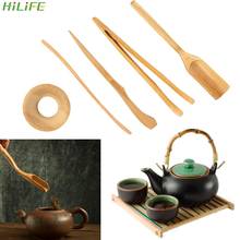 HILIFE-Juego de 5 unids/set de utensilios de madera para ceremonia del té, cucharaditas de bambú, pinzas de aguja, colador, tubo Tong 2024 - compra barato