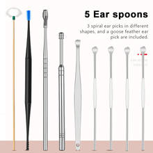 9pcs Ear Cleaner Kits Stainless Steel Earpick Wax Remover Curette Goose Feather Ear Pick Ear Cleaner Spoon Spiral Ear Clean Tool 2024 - buy cheap