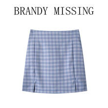 Sweet Girls England Style High Waist Mini Skirt 2022 Summer Fashion Ladies All-match Women Blue white Plaid Wrap Hip Skirt 2024 - buy cheap