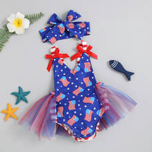 FOCUSNORM Independence Day Baby Girls Romper Dress Headband 2pcs Star Striped Printed Sleeveless Belt Lace Patchwork Jumpsuits 2024 - buy cheap