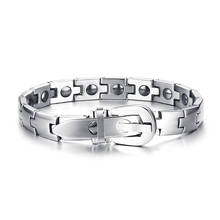 Pulsera magnética ajustable de acero inoxidable para hombre y mujer, color plateado 2024 - compra barato