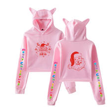 Christmas Hoodies Cat Ear Crop Tops Sweatshirt Women Pink Hoodie Merry Christmas Sweatshirts Autumn Fashion Sexy Short Pullovers 2024 - buy cheap