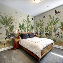 Milofi custom 3D printed wallpaper mural medieval hand-painted tropical plants flowers and birds whole house background 2024 - buy cheap