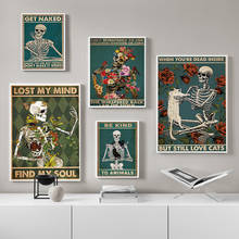 Póster de calavera de esqueleto Mental, Vintage de impresión artística "Lost Your Mind Find Your Soul", divertido para baño, pintura en lienzo, decoración del hogar 2024 - compra barato