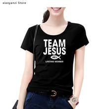 Командная футболка с Иисусом, рыбкой, принтом, жизненным временем, творческим дизайном, элементом веры, вырезом лодочкой, топы, футболки для женщин, хлопковые футболки 2024 - купить недорого