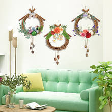 [Shijuekongjian] adesivos de parede de rattan, círculo com flores e plantas, decoração para a sala de estar, quarto para crianças e cozinha 2024 - compre barato