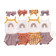 0-24M Infant Baby Girl Clothes Sets Summer Cute Cotton 3Pcs Rainbow Sleeveless Bodysuit+Ruffles Shorts+Headband Baby Outfits 2024 - buy cheap