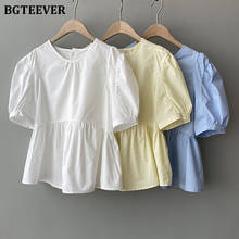 BGTEEVER Vintage O-neck Women Solid Blouses 2021 Spring Summer Puff Sleeve Female Shirts Casual Loose Short Ladies Blusas 2024 - buy cheap