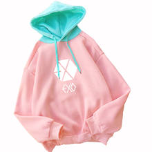 EXO-Sudadera con capucha de estilo Kpop para Mujer, ropa de calle informal de lana, jersey de empalme de Color rosa y verde 2024 - compra barato