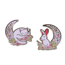 Beautiful Floral Moon Rabbit Enamel Pin Set Cute Animal Lovers Art Addition 2024 - buy cheap