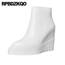 White Platform Boots Women British Winter Chelsea Trend Fall 2021 Shoes Fur Genuine Leather Pointed Toe Wedge Booties Short 2024 - buy cheap