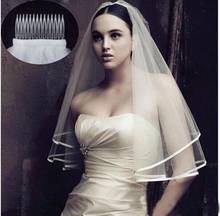 Velo de novia con peine, accesorios de boda, cinta de dos capas con borde, blanco, marfil, novedad 2024 - compra barato