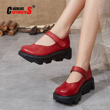 Cuculus sapatos femininos de couro legítimo, feitos à mão, vermelho, marrom, simples, com fundo grosso, primavera, novo estilo 2024 - compre barato