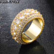 5 Row Tennis Iced Out Bling Full CZ Charm Tready Copper Cubic Zircon Ring For Men Hip Hop Jewelry Gold Gold Size 8-11 2024 - buy cheap