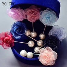 YO CHO Artificial Rose Flower Men Corsage Groom Boutonniere Wedding Boutonniere Fake Pearl Brooch Party Prom Meeting Corsage 2024 - buy cheap