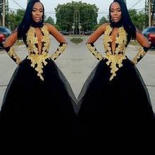 Sexy High Neck African Mermaid Prom Dresses Gold Lace Appliques Evening Dress Tulle Formal Party Gown vestido de festa 2024 - buy cheap