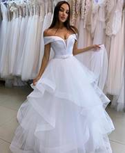 Vestido de novia Formal con lazo escalonado y hombros descubiertos, traje de boda de tul con cinta hasta el suelo, vestido de novia Formal hecho a medida, 2021 2024 - compra barato