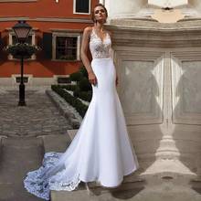 Spaghetti Straps Mermaid Wedding Dresses 2021 V-Neck Sleeveless Lace Appliques Chiffon And Tulle Bridal Gown Long Sweep Train 2024 - buy cheap