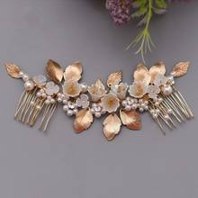 Boho Gold Leaf Bridal Comb Hair Crown Pearls Wedding Jewerly Accessories Handmade Floral Women Headpiece 2024 - buy cheap