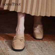 Sophitina sapatos femininos de couro legítimo, mocassins curtos de primavera com nó borboleta, sapatos de salto quadrado e casual para escritório do186 2024 - compre barato