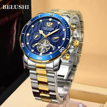 Belushi novo relógio automático de luxo masculino, relógio de pulso mecânico à prova d'água de aço inteiro turbilhão, relógios de negócios masculinos, 2021 2024 - compre barato