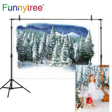 Funnytree photography backdrop white snow pine trees winter wonderland landscape christmas decorations background photophone 2024 - buy cheap
