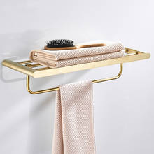 304 aço inoxidável banheiro rack 60 cm fixado na parede toalha de banho titular fixado na parede toalheiro de bronze toalha prateleira acessórios banho ouro 2024 - compre barato