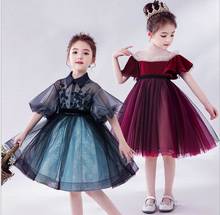 Velvet Girl Party Dress Kids Princess Shirt Dresses for Girls Puff Sleeve Perform Ballroom Dress Kids Clothes 1-12T E2073 2024 - buy cheap
