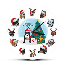 Christmas Dog Breeds Wall Clock Modern Design Difference Puppy Wall Watch Clocks Deer Dog Pets Animal Wall Decor For Kids' Room 2024 - buy cheap