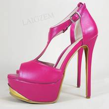 LAIGZEM-Sandalias de plataforma con tiras en T para mujer, zapatos de tacón alto de aguja con punta abierta de cuero de imitación, talla 41 44 47 52, 2021 2024 - compra barato