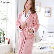 Robe Women Flannel Autumn Winter Solid Full Sleeves Mid-calf Sleepdress Thick Korean Style Trendy Soft Bteathable Suck Water Fit 2024 - buy cheap